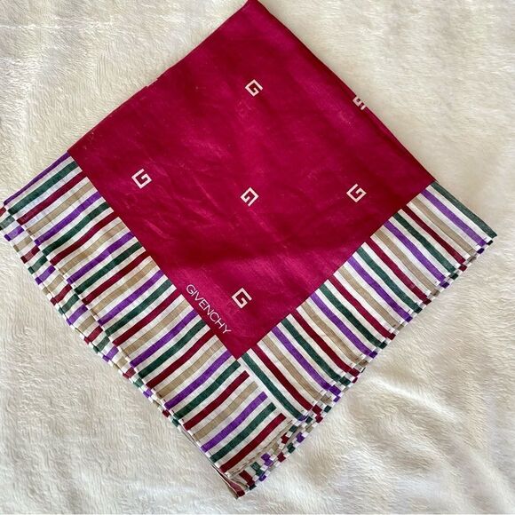 GIVENCHY Cranberry/Maroon Logo Scarf with Striped Border Edge. EUC! - Picture 5 of 6